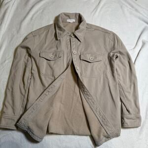 Good American Shirt Jacket Safari Khaki Shacket Sleeves Fleece Lined 0